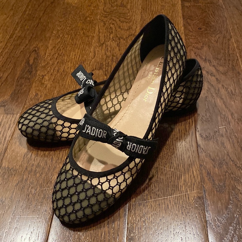 Christian Dior J’Adior Mesh Flats Shoes Black 36.5
